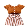 thumbnail image 2 of Toddler Girl Summer Outfits Set  Short Sleeve Button Down Crop Top Striped Shorts with Belt MHX, 2 of 5