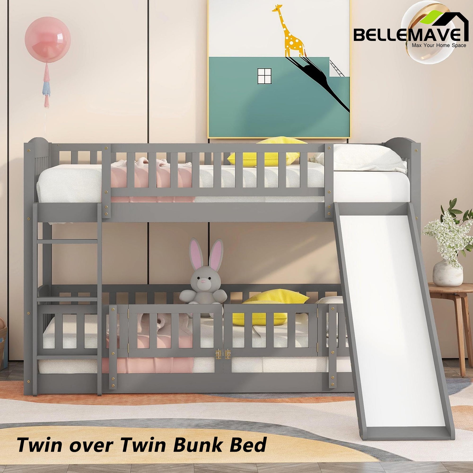 BELLEMAVE Kids Bunk Bed Twin over Twin/Toddler Bunk Beds, Twin Bunk Bed