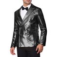 thumbnail image 4 of BLAZER BRILLANTE DE HOMBRE INSPIRE CHIC, CON SOLAPA PICO, DOBLE BOTÓN, AJUSTE REGULAR, ESTILO DE FIESTA, TALLA XL, NEGRO, 4 of 5