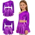 thumbnail image 7 of iiniim Girls Sparkly Latin Hip Hop Jazz Dance Outfit Long Sleeve Sequin Crop Top with Metallic Tutu Skirt Purple 14, 7 of 7