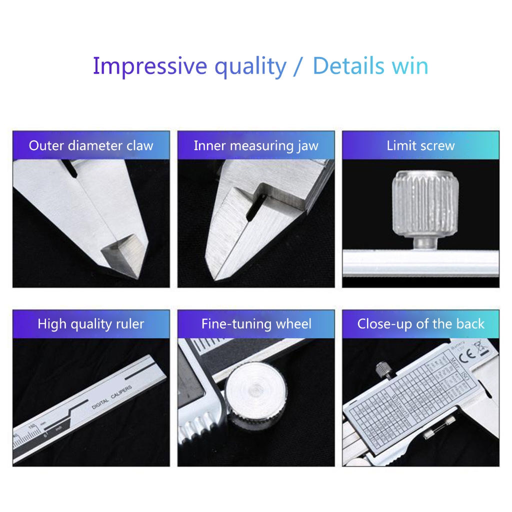 Digital Calipers LCD Screen Display 0-150mm 0-6" Electronic Measuring Tool Suitable for Jewelry Measurement 3D-Printing