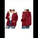 thumbnail image 3 of Sudadera con Capucha de Invierno de Larga con Cremallera para Mujer, Informal, Cálida y Acogedora, con Forro , para Otoño. Vino Tinto XXL, 3 of 7
