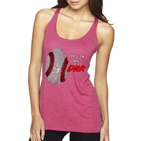Wild Bobby, Baseball Fingerprint It's In My DNA, Sports, Women Tri-Blend Racerback Tank Top, Vintage Pink, Large