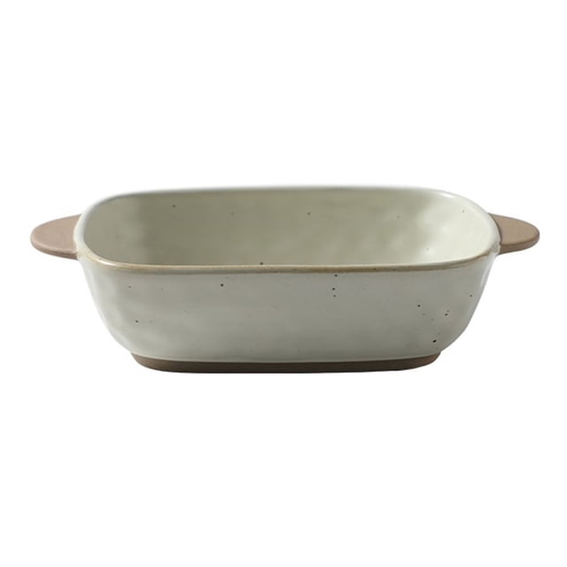 Household Stone-Patterned Double-Handled Baking Pan Vintage Rough Ceramic Square Deep Dish Steaming Bowl