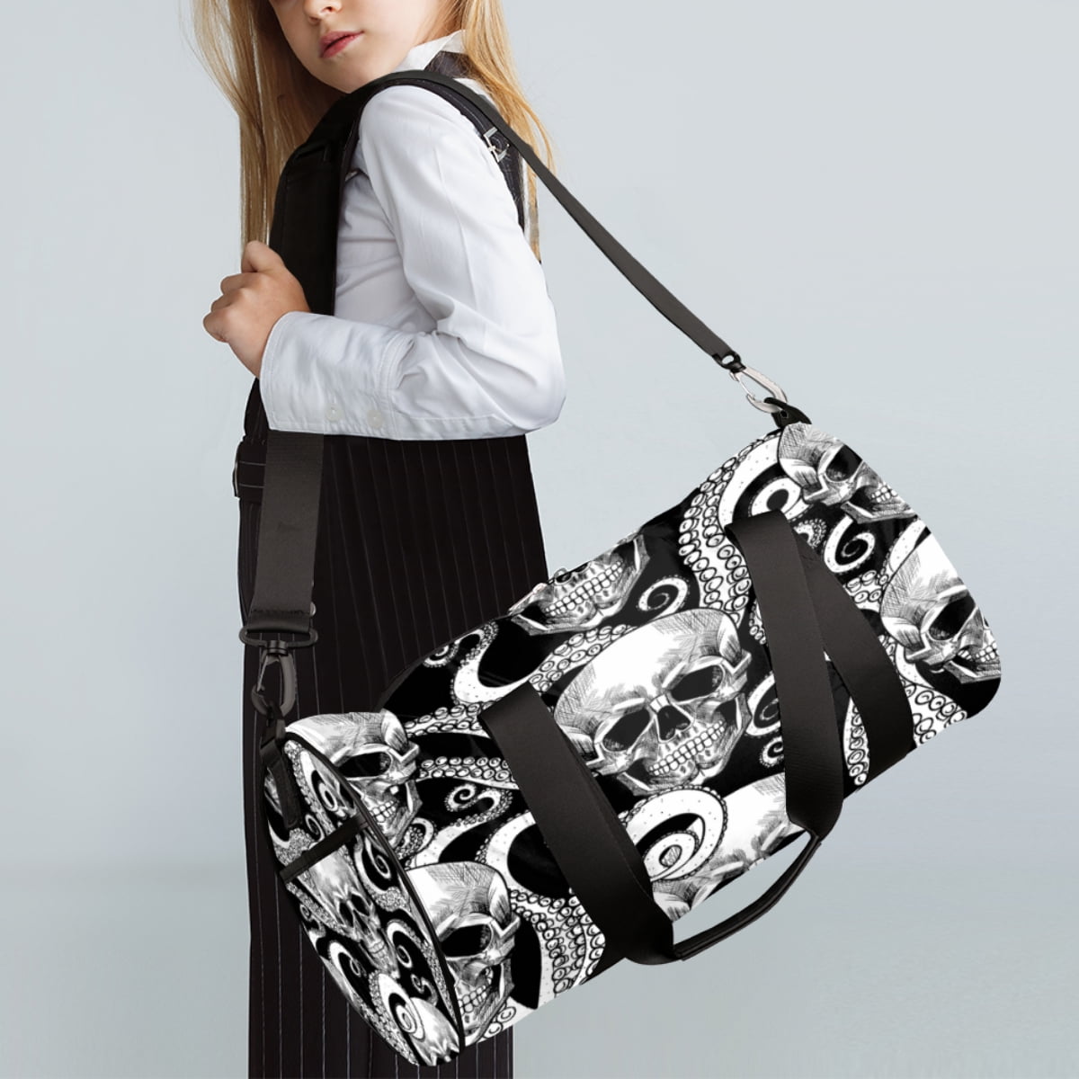 Octopus Skull Travel Sport Duffle Bag,Canvas Shoulder Tote Gym Bags for Overnight Weekender Dancing Yoga Gymnastics Ballet