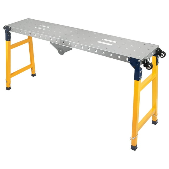 Versatile Portable Steel Work Platform and Welding Table with Casters | 55 x 14-inch Galvanized Tabletop | 1100 lbs. Load Capacity | Adjustable Height