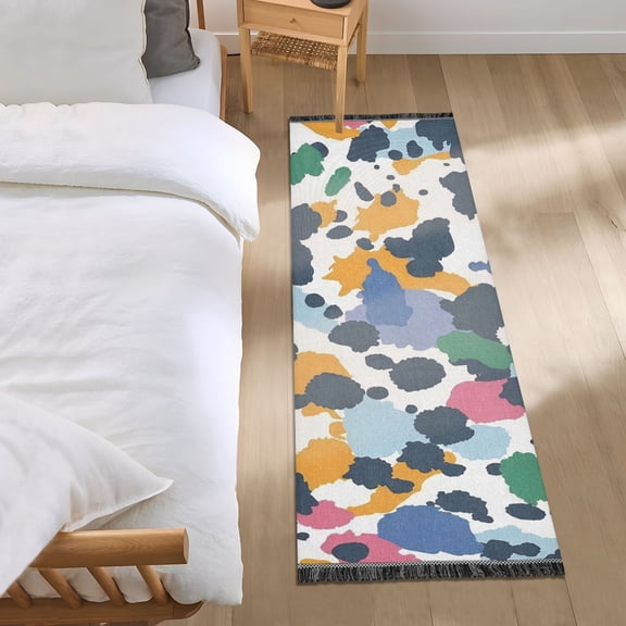 Colored Spots Bedside Runner Rug 2'x 6' Non Slip Carpet Floor Mat Area Rug