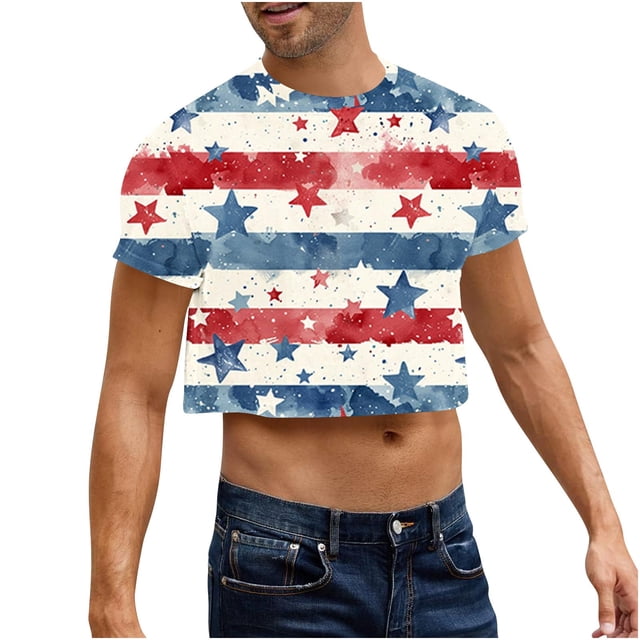 Camisas de Manga Corta de los Hombres, Moda Verano Ocio Impresión, Cuello Redondo Cultivo Manga Corta Superior
