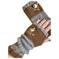 thumbnail image 2 of CUZIBR Winter Gloves Women Warm Knitted Cute Embroidery Color Block Gloves Fuzzy Lined Fingerless Mitten For Cold Weather, 2 of 2