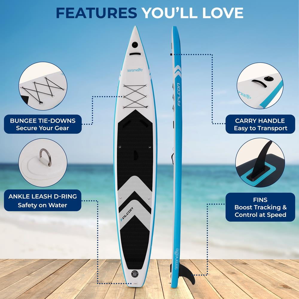SereneLife 14 Inflatable Stand Up Paddle Board for Racing - 28 Narrow Design for Expert Paddlers with Non-Slip EVA Deck Pad, Includes Premium SUP Accessories, for Youth and Adults 275 lbs. Capacity