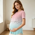 thumbnail image 5 of Frostluinai Maternity Nursing Tops for Women Ombre Gradient Print Double Layer Easy Lift Up Crew Neck Short Sleeve Breastfeeding Shirt, 5 of 10