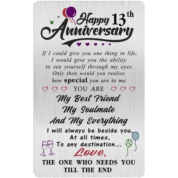 13th Anniversary Card Gifts for Him Husband Her, Happy 13 Years Wedding Anniversary Engraved Wallet Card Decorations for Boyfriend Wife Men