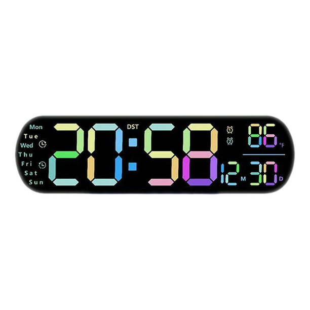 Reloj despertador digital Reloj LED Calendario Hora, Reloj de pared Pantalla grande Brillo ajustable para sala de estar Gimnasio Mesita de noche