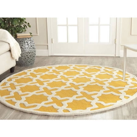 SAFAVIEH Cambridge Liz Geometric Wool Area Rug, Gold/Ivory, 4' x 4' Round