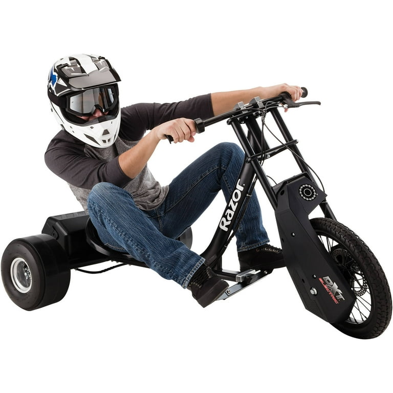 Razor DXT Electric Drift Trike Black 36V Powered Ride On with Adjustable Seat and Variable Speed