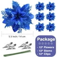 thumbnail image 4 of 12 Pcs Christmas Glitter Poinsettia Flowers Christmas Tree Ornaments Artificial Christmas Flowers Decorations with Clips for Xmas Holiday Wreath Wedding Party Floral Decorations (Blue), 4 of 6