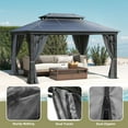 thumbnail image 4 of Dextrus 10x12ft Outdoor Hardtop Gazebo with Netting & Curtains, Double Roof  Polycarbonate Canopy, Galvanized Iron Aluminum Column Garden Tent, Black&Gray, 4 of 8