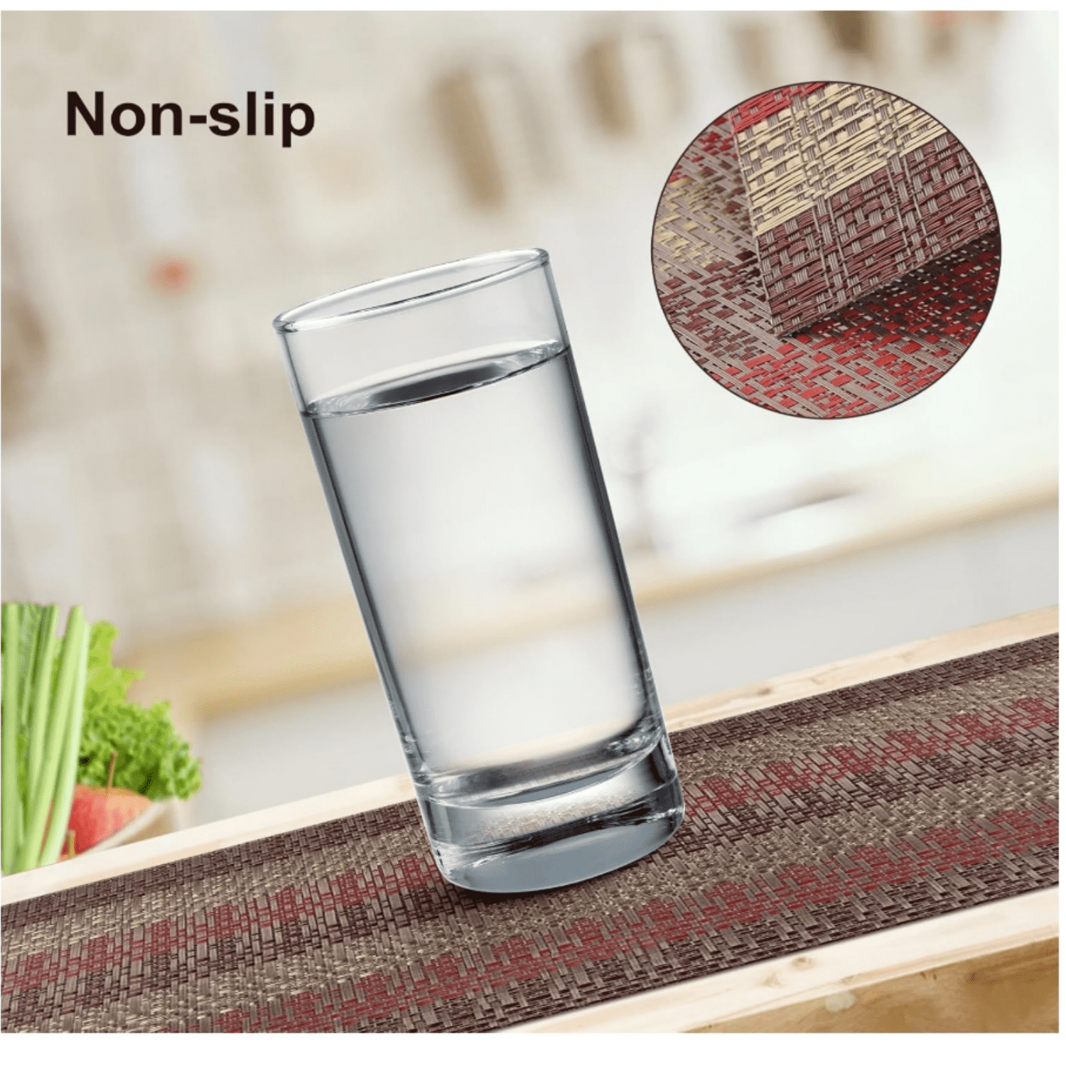 Placemats Set of 6, Red Vinyl Placemat for Dining Table, Home, Kitchen, Office and Outdoor
