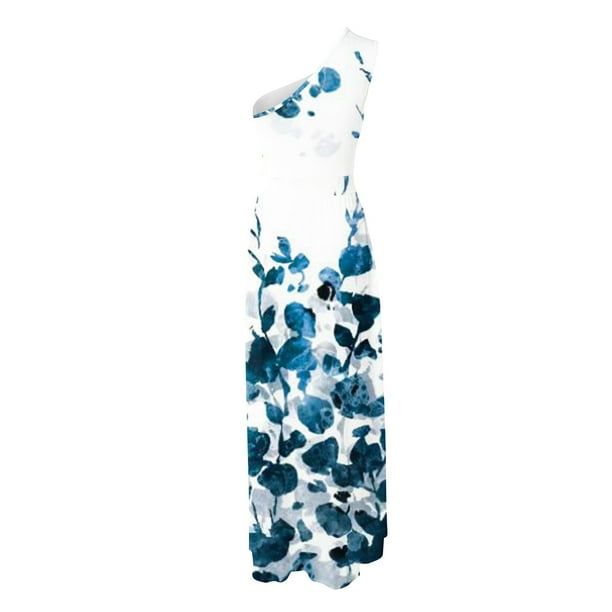 Vestidos Para Mujer Maxi Vestido Un Hombro Moda Casual Sin Mangas Estampado Hendidura Vestido Odeerbi ODB153299