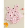 thumbnail image 4 of Qmyliery Baby Girl Shorts Set Cherry Print Smocked Fly Sleeve Babydoll Tops Elastic Waist Ruffle Shorts 2 Piece Summer Outfit 3 6 12 18 24 Months, 4 of 8