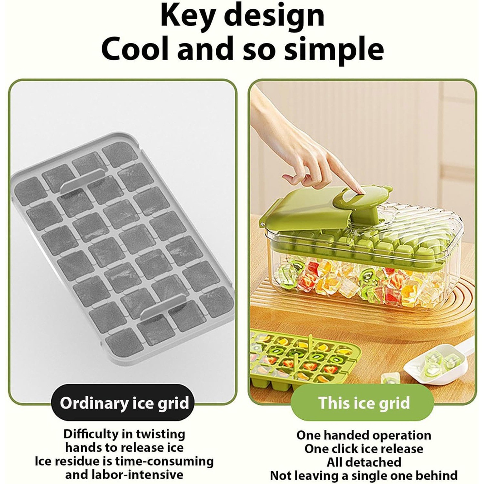 32 Pieces Ice Cube Square Ice Cube Tray Ice Cube Maker Home Food Grade Large Capacity Ice Cube Storage Box With Scoop Reusable Silicone Antifreeze Bucket Kit High-quality