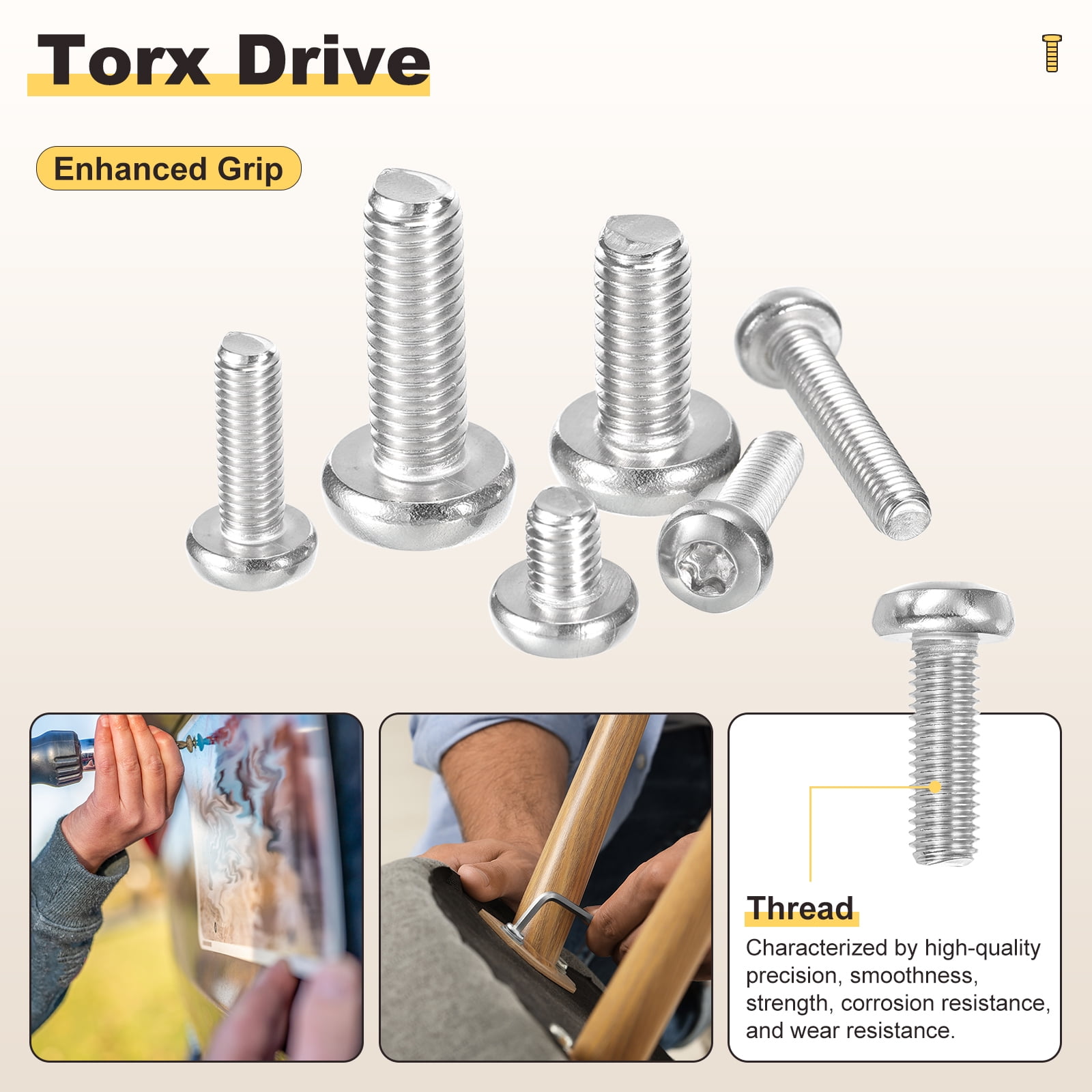 Pan Head Torx Security Screws Bolts (M5-0.8x30mm) 100Pcs, Button Torx Head Machine Screws 304 Stainless Steel - for Furniture Woodworking Project, Silver Tone