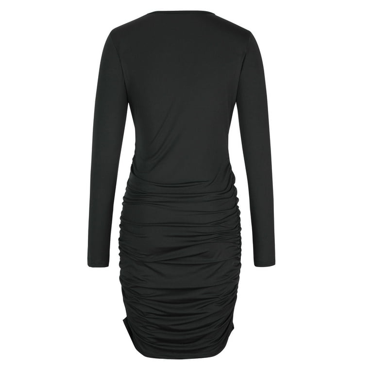 long sleeve ruched cut out mini dress Long Sleeve Cut Out Detail Mini Bodycon Dress In Black Slinky | EGO US