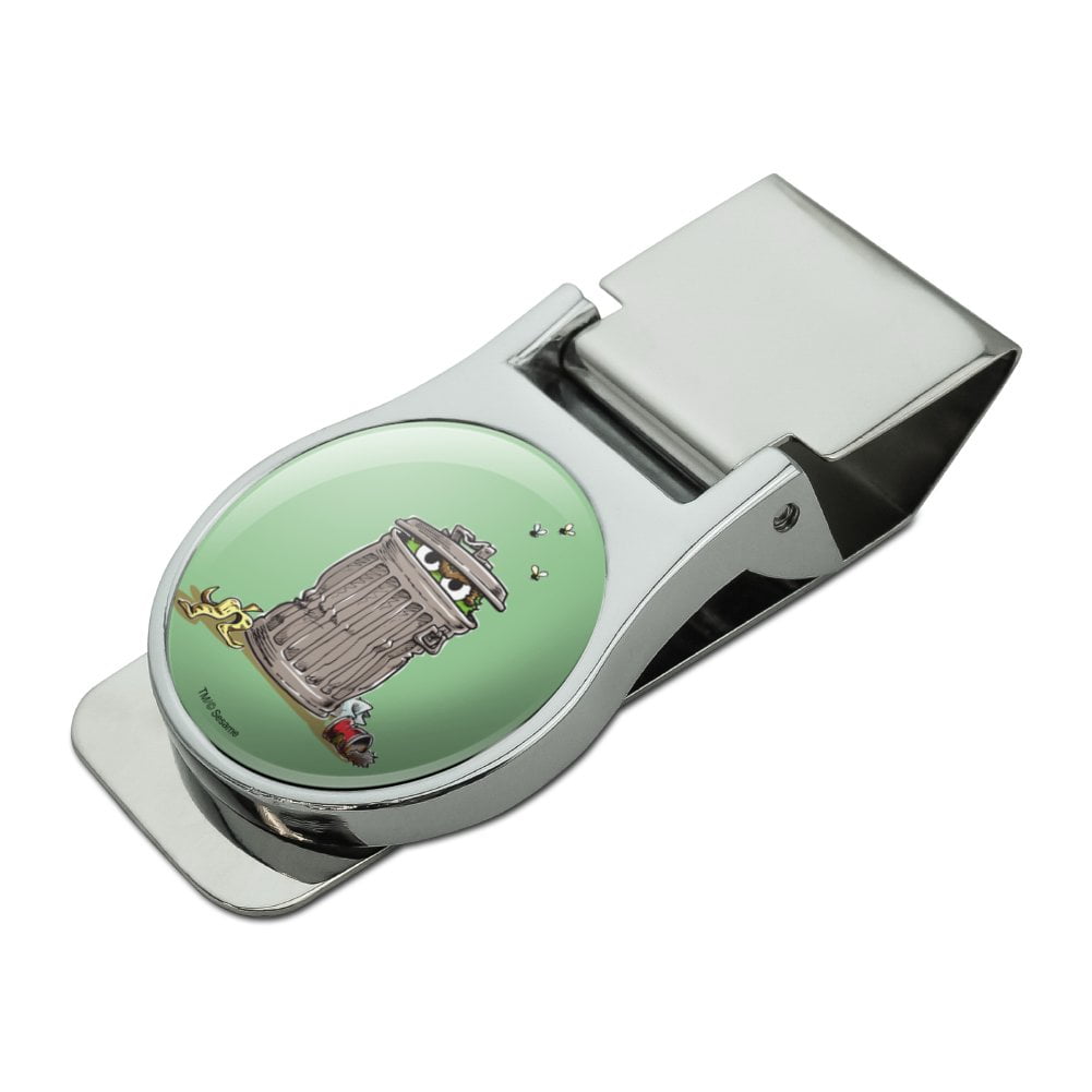 Sesame Street Trash Can Oscar the Grouch Satin Chrome Plated Metal Money Clip