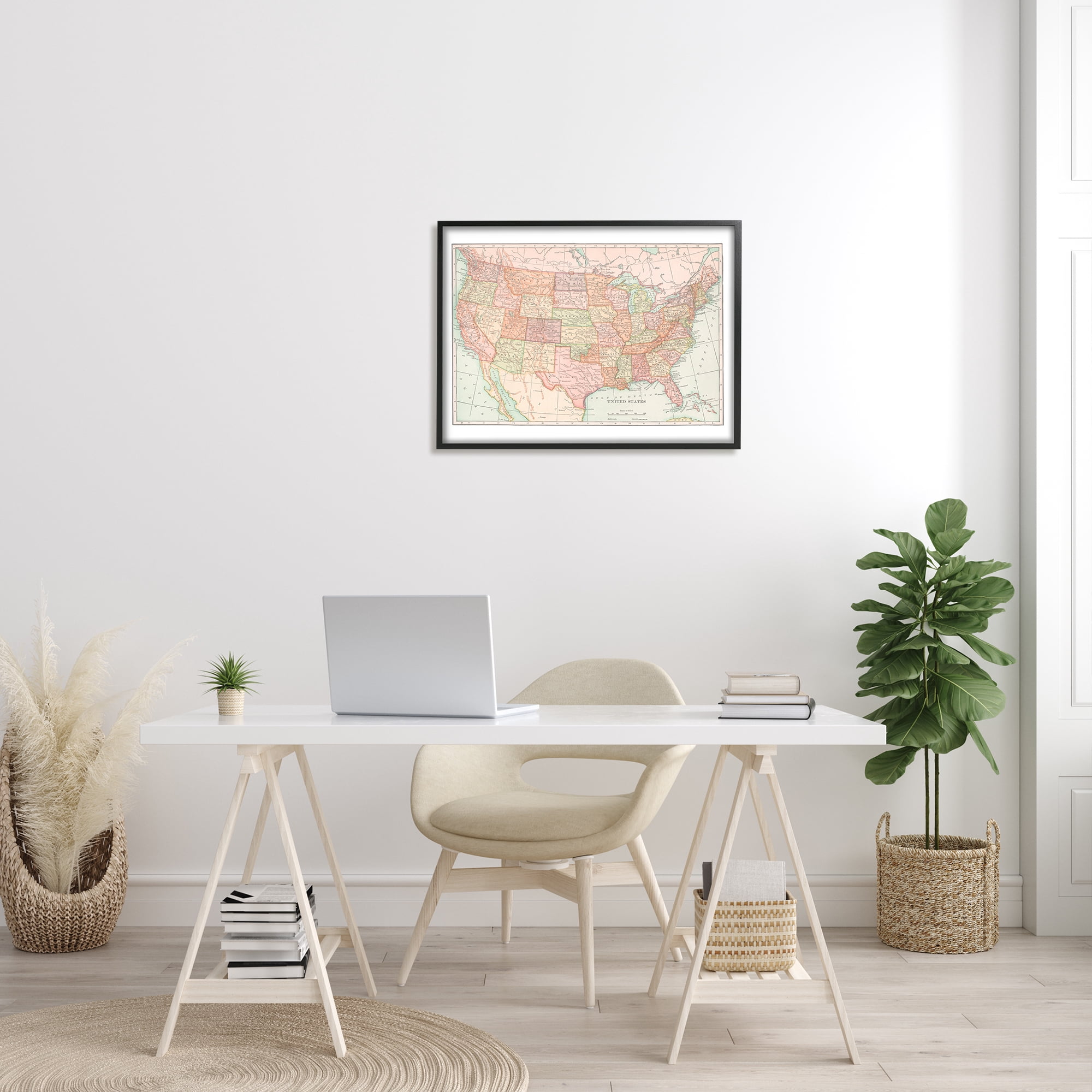 Stupell Industries Traditional USA Map Travel & Places Painting Black Framed Art Print Wall Art, 30 x 24