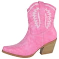 thumbnail image 2 of Forever Women Ankle Western Boots Stacked Block Heels Stitched Cowgirl Cowboy Booties Pointed Toe Side Zipper CEREEK-02 Hot Pink 7, 2 of 3
