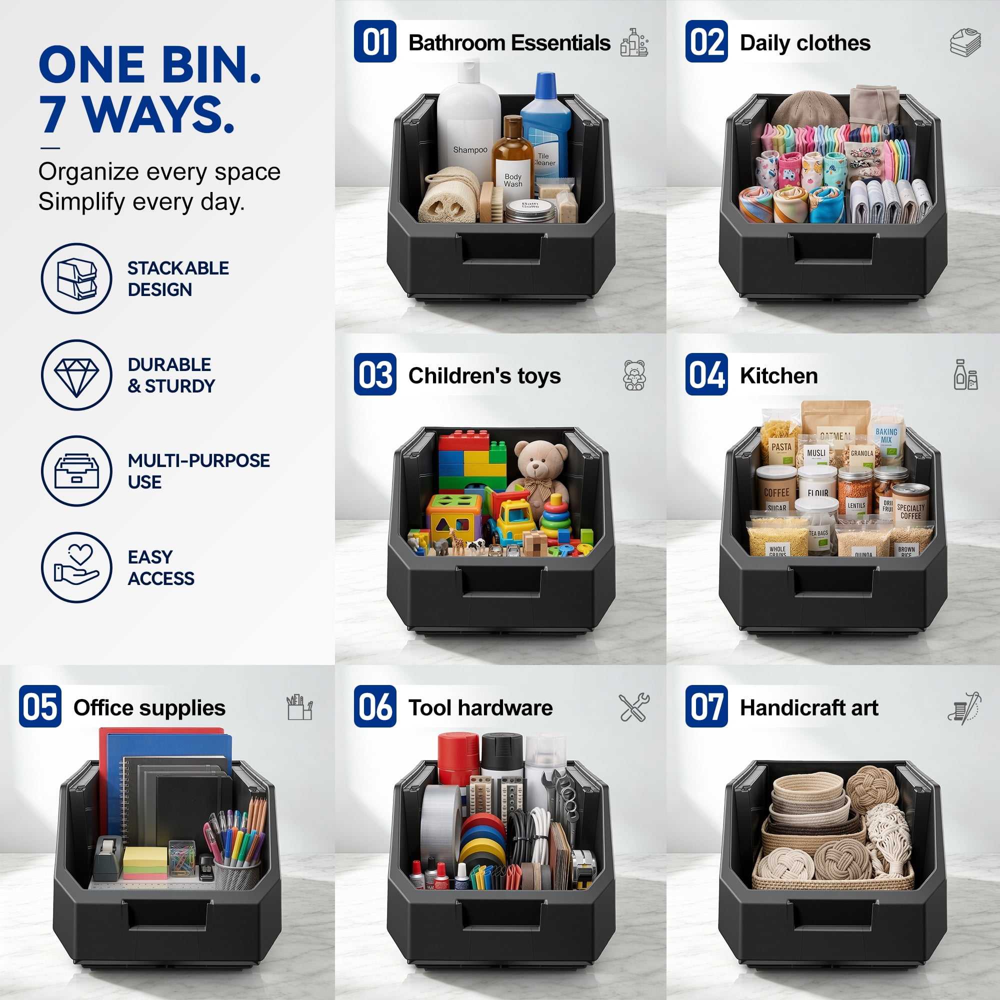 Sorbus Small Garage Storage Bins, Open Front Plastic Organizer, Black, 10 Pack