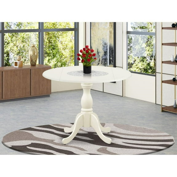 East West Furniture Kitchen Table Linen White Top and Linen White Pedestal Leg