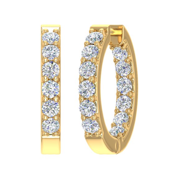 2 Carat (ctw) Inside Out Diamond Hoop Earrings in 14K Yellow Gold (SI1-SI2 Clarity)