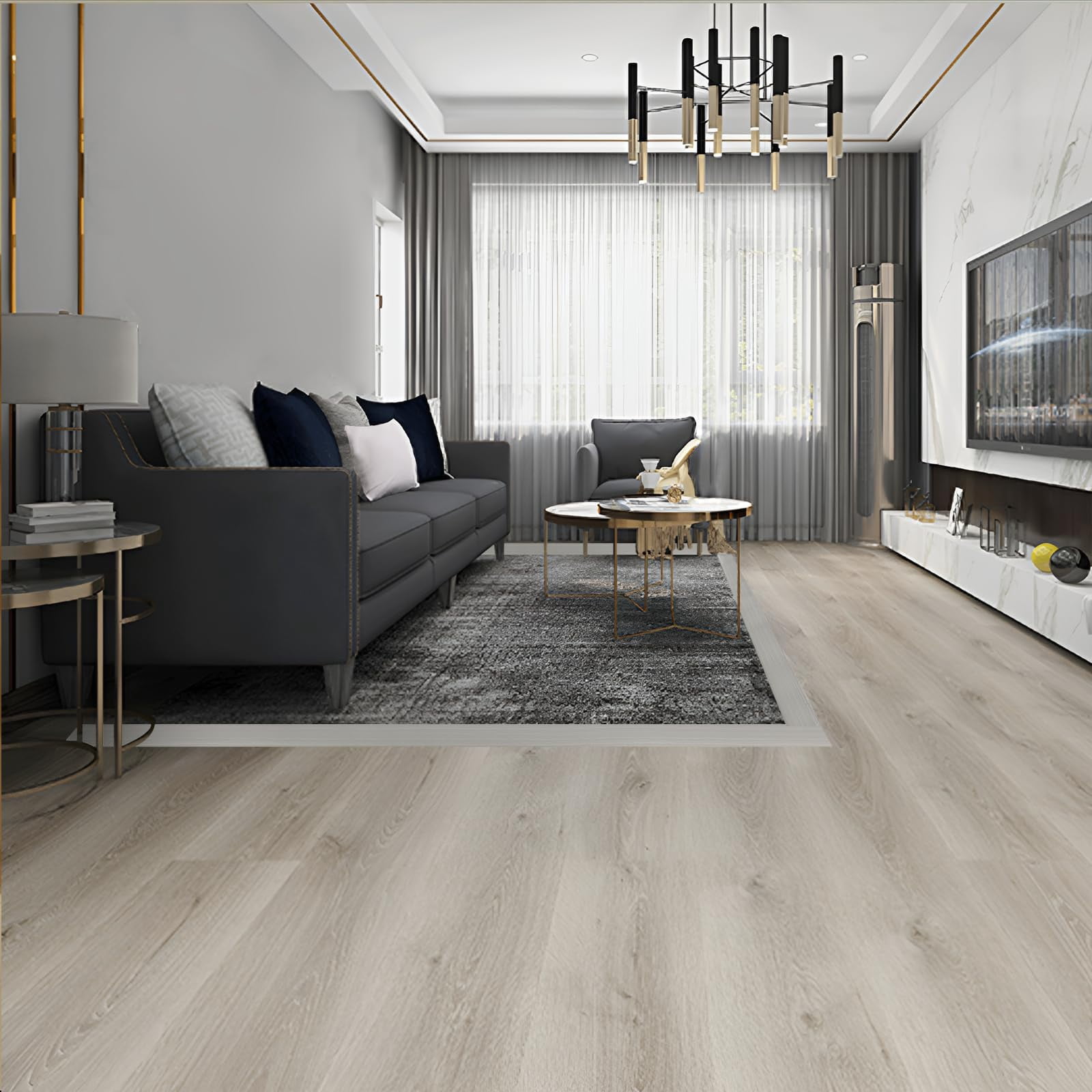 Vinyl Floor Transition Strip Self Adhesive 2"*20' Light Gray Wood Grain Divider Flooring Strips For Uneven Floors  Carpet Tiles(20ft 2in Grain)