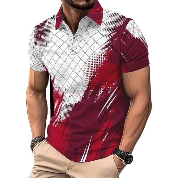 Mens Golf Shirt Fitted Athletic Collared Shirts Slim Fit Print Short Sleeve T-Shirts