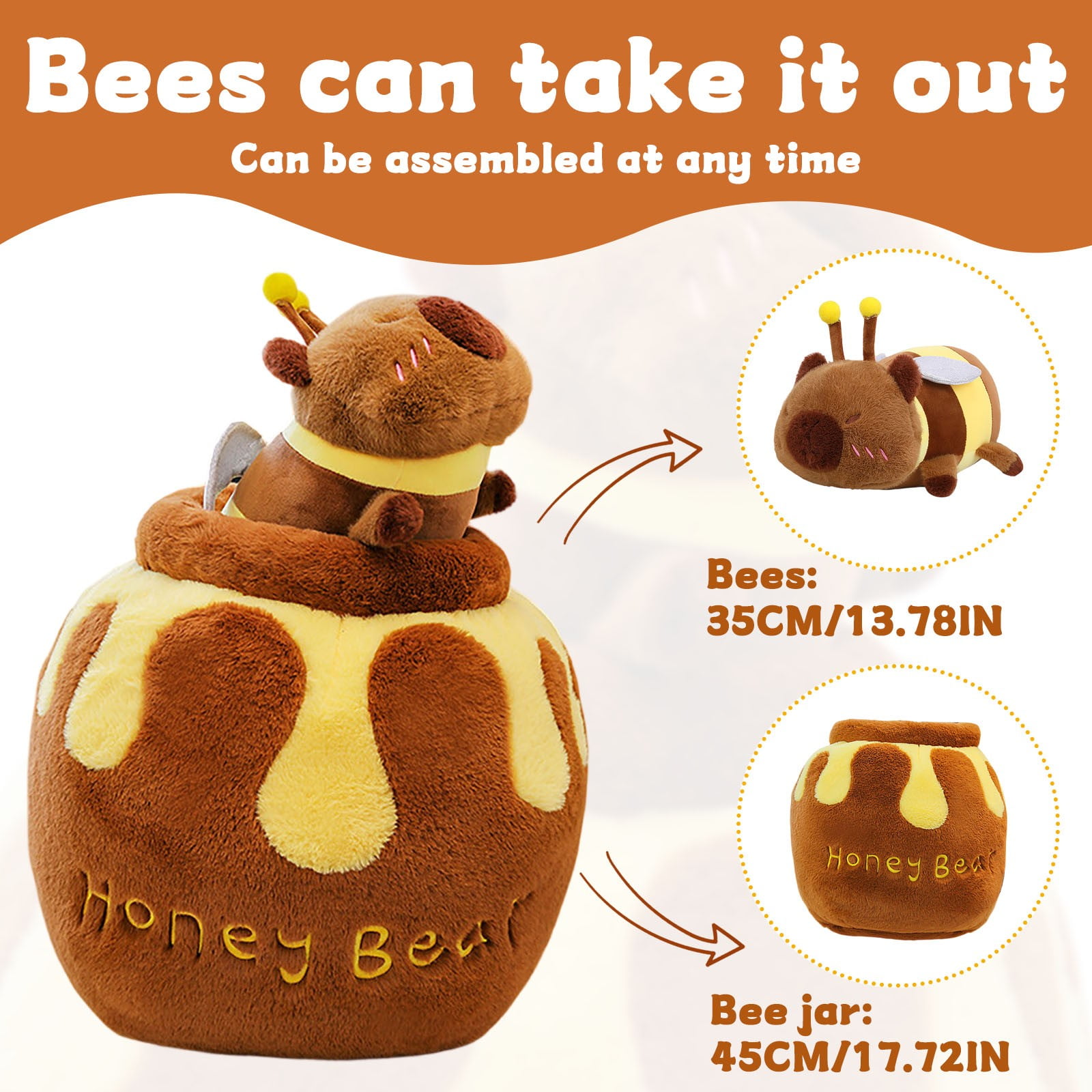 Capybara Plushies Toy, Cuddly & Soft Huggable Bee & Honey Jar Capybara Stuffed Animal Plush Pillows, Birthday Christmas Graduation Back to School Gift for Teens & Women