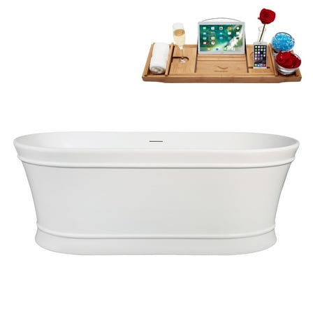 65" Streamline B-432-177-BNK Soaking Freestanding Tub and Tray With Internal Drain in Brushed Nickel