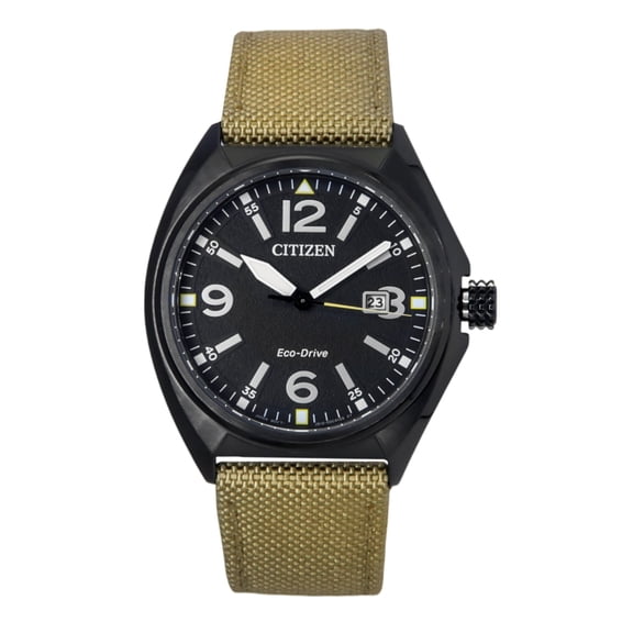 Citizen Eco-Drive Green Nylon Strap Black Dial AW1575-08E 100M Men's Watch