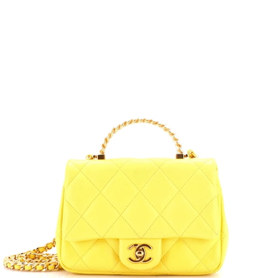 Pre-Owned Resin Chain Top Handle Flap Bag Quilted Lambskin Mini By Rebag