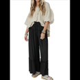 thumbnail image 1 of Pantalones Palazzo Holgados de Playa con Cintura Alta Elástica, Dobladillo con Volantes y Pierna para Mujer Negro XL, 1 of 7