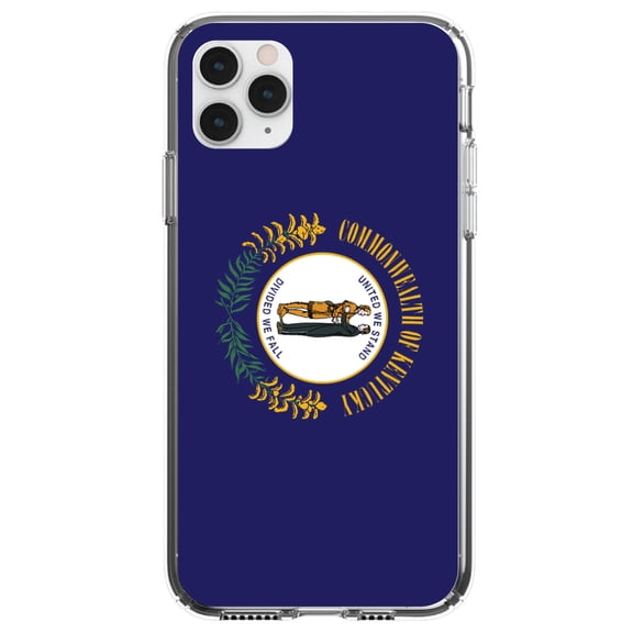 DistinctInk Clear Shockproof Hybrid Case for iPhone 12 / 12 PRO (6.1" Screen) - TPU Bumper, Acrylic Back, Tempered Glass Screen Protector - Kentucky State Flag - US State Flag