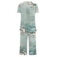 thumbnail image 5 of BLTIBY 2 Pack Women's Floral Pajama Set Loose Printed Loungewear Pjs Sets Short Sleeve Tops & Knee Length Shorts Green 2 M, 5 of 5
