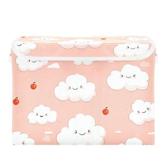 Cute Clouds on Pink Large Storage Bins with Linen Collapsible Lid Storage Box 16.7 x 12.6 x 11.8in