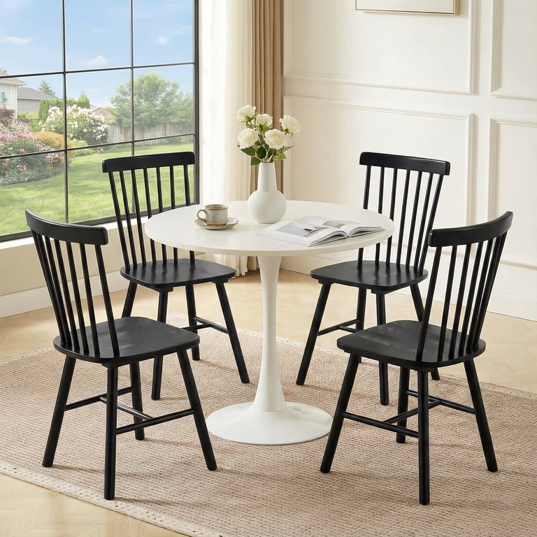 Prilinex Black Dining Chairs Set of 2, Farmhouse Wood Windsor