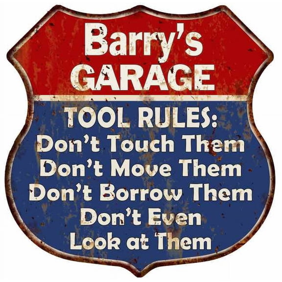 Barry's Garage Man Cave Rules Sign Shield Metal Gift 211110001126