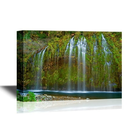 wall26 USA Landmarks Canvas Wall Art - Waterfall in the Mountains in Northern California - Gallery Wrap Modern Home Decor | Ready to Hang - 12x18 (Best Waterfalls In Northern California)
