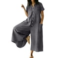 thumbnail image 2 of Women's Loose-Fitting Linen Jumpsuit with Short Sleeves and Solid Color, 2 of 7