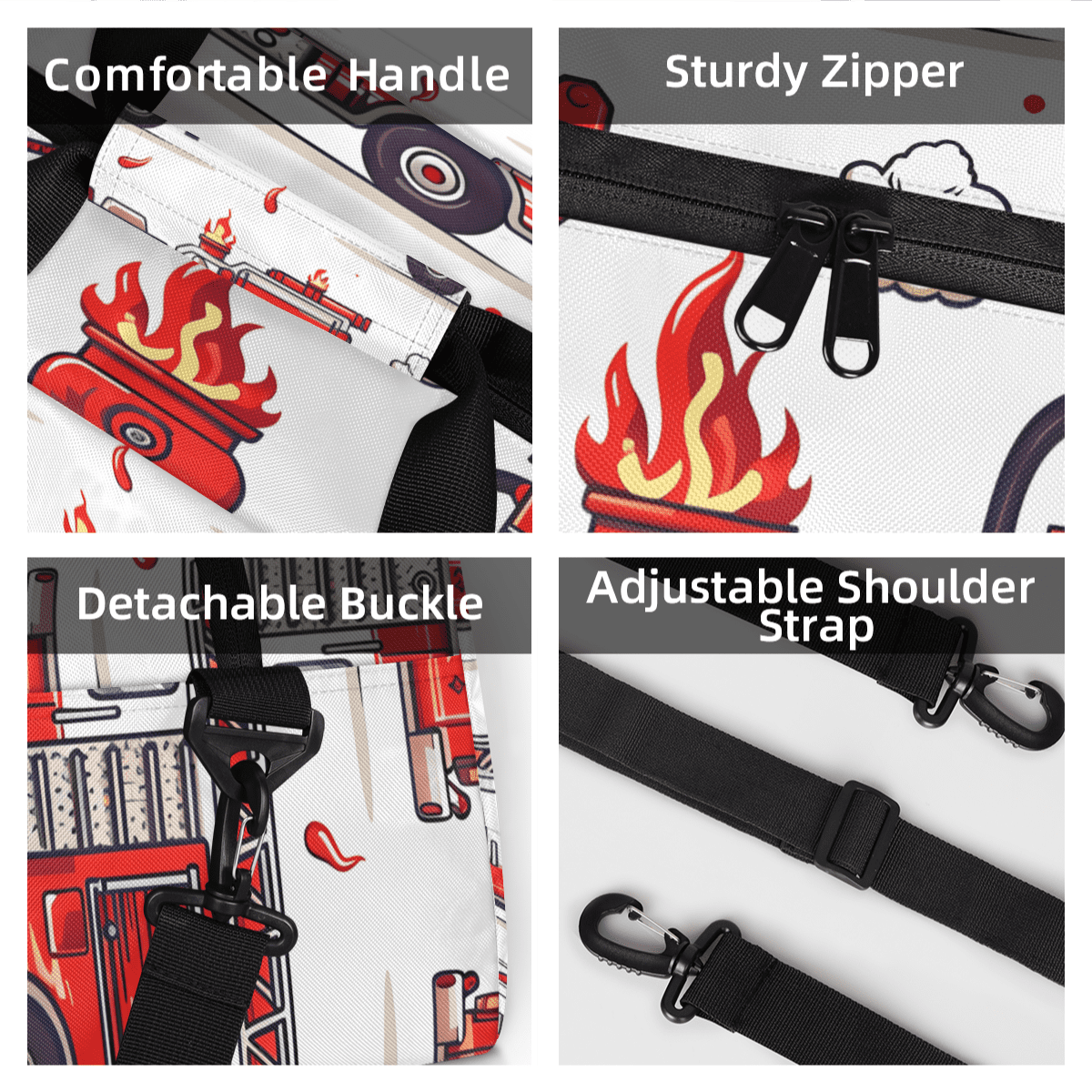 Herdesigns Fire Truck Sports Duffle Bag for Women & Men, Transportation Gym Bag Dance Bag Overnight Bag Carry On Weekender Travel Bag