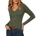 thumbnail image 6 of Utoimkio Women's V Neck Long Sleeve Undershirts Slim Fitted Stretchy Casual Basic Tee for Daily Wear Size XS-XL, 6 of 9
