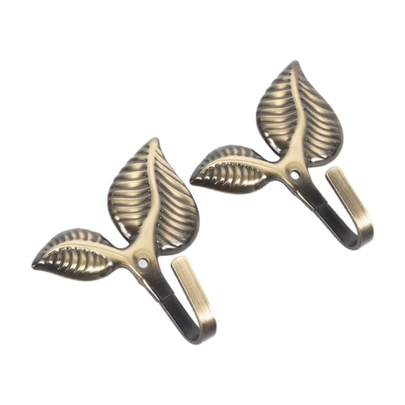 Wall Hooks, Leaf Shape Decorative Metal Hangers for Home Organization Curtain Tieback Coat Hat Keys Towel Hanging Rack Wall Mounted Art Decor Accessory Gold 2 pcs Set